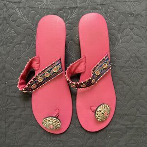 Exclusive Ethnic Fuchsia Handcrafted Bejeweled Sandals SZ 9 Made in Pakistan